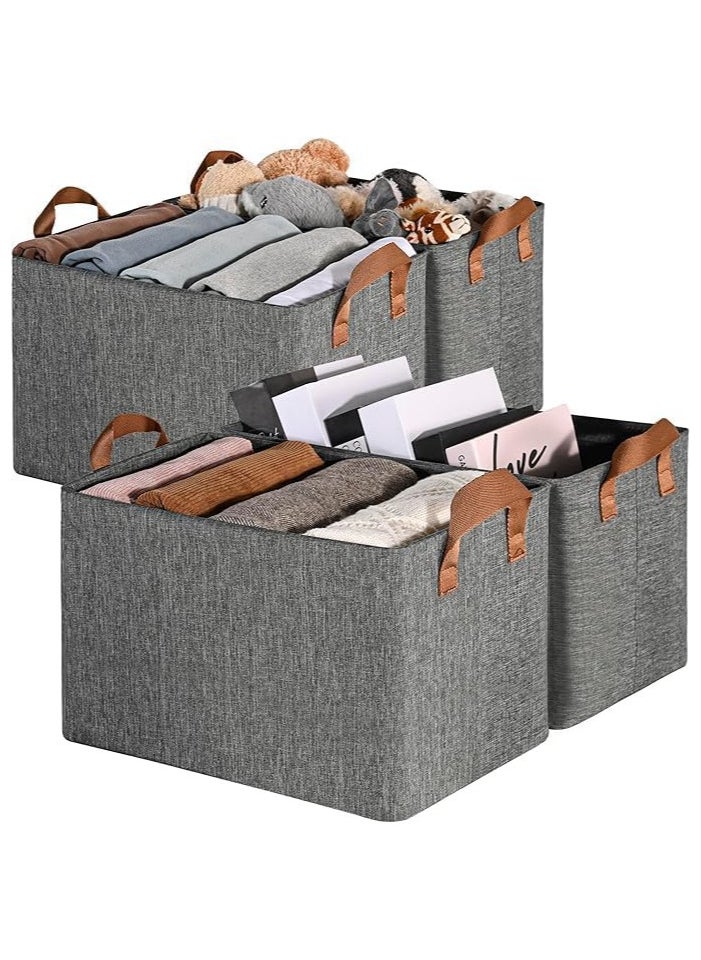 AUTOYSUR Fabric Baskets Foldable Storage Bin,Canvas Storage Baskets with Metal Frame, Closet Baskets and Bins with Handles, Sturdy Foldable Storage Boxes for Organizing Clothing, Sheets (Grey, 4 PCS)  - Image 1