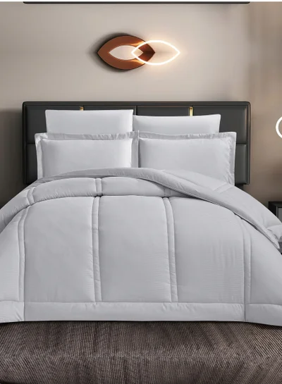 Donetella Bedding Comforter Set King Size, 6-Pcs Bed Set Fits 200x200 Cms -Hotel Striped  Bedding Set-All Season- Brushed Microfiber (طقم مفرش سرير فندقي)