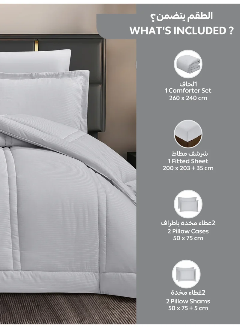 Donetella Bedding Comforter Set King Size, 6-Pcs Bed Set Fits 200x200 Cms -Hotel Striped  Bedding Set-All Season- Brushed Microfiber (طقم مفرش سرير فندقي)
