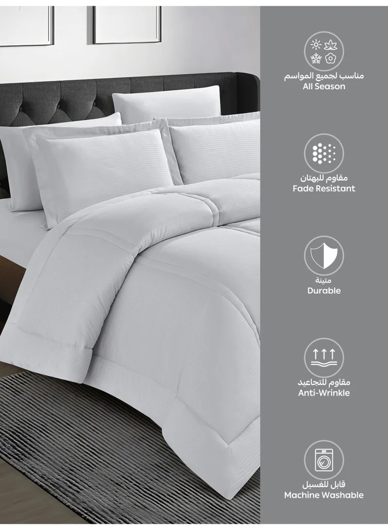 Donetella Bedding Comforter Set King Size, 6-Pcs Bed Set Fits 200x200 Cms -Hotel Striped  Bedding Set-All Season- Brushed Microfiber (طقم مفرش سرير فندقي)