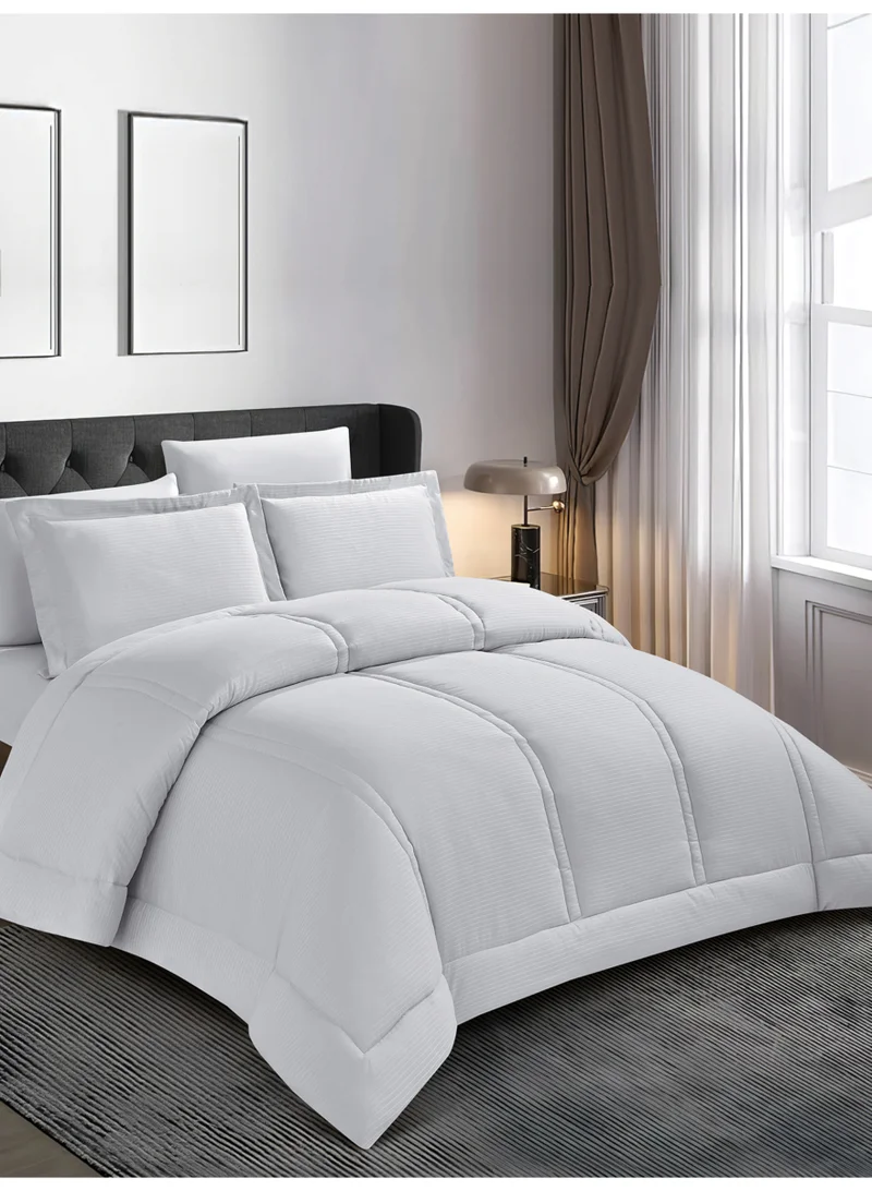Donetella Bedding Comforter Set King Size, 6-Pcs Bed Set Fits 200x200 Cms -Hotel Striped  Bedding Set-All Season- Brushed Microfiber (طقم مفرش سرير فندقي)