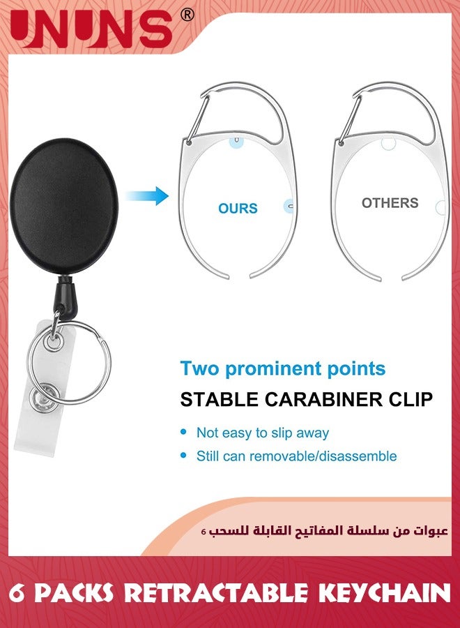 UNUNS 6 Packs Retractable Keychain,Badge Holder Carabiner Reel Clip,Heavy Duty Name Tag ID Card Holder,Keys Cards ID Badges,Keychain Ring Carabiner For Hung On Waist Chest Backpack Trouser Pocket  - Image 4