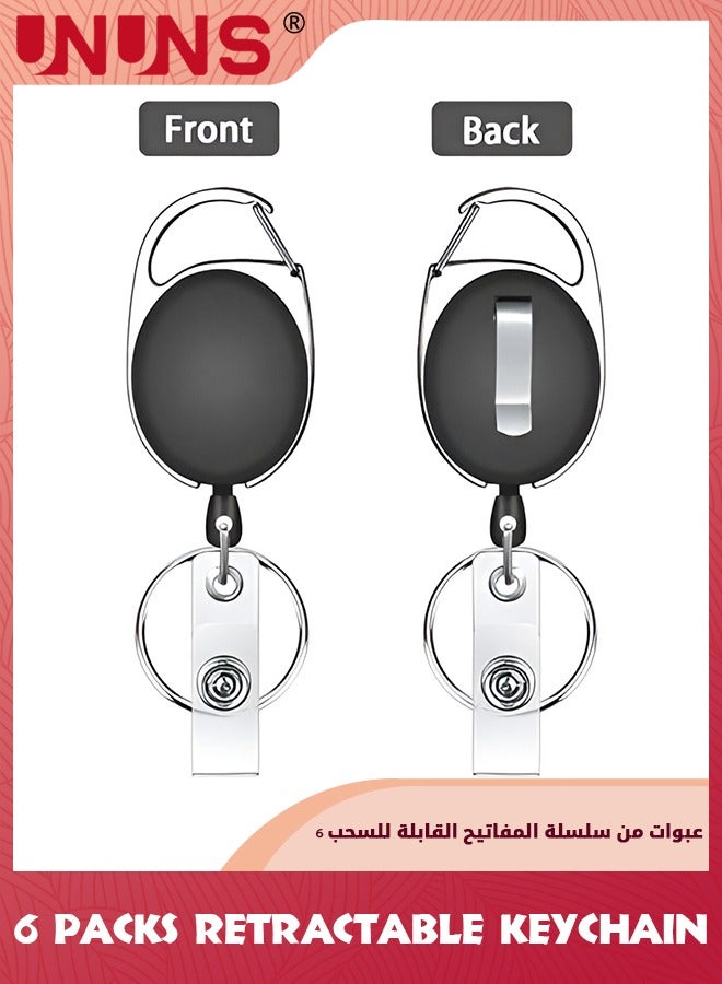 UNUNS 6 Packs Retractable Keychain,Badge Holder Carabiner Reel Clip,Heavy Duty Name Tag ID Card Holder,Keys Cards ID Badges,Keychain Ring Carabiner For Hung On Waist Chest Backpack Trouser Pocket  - Image 2
