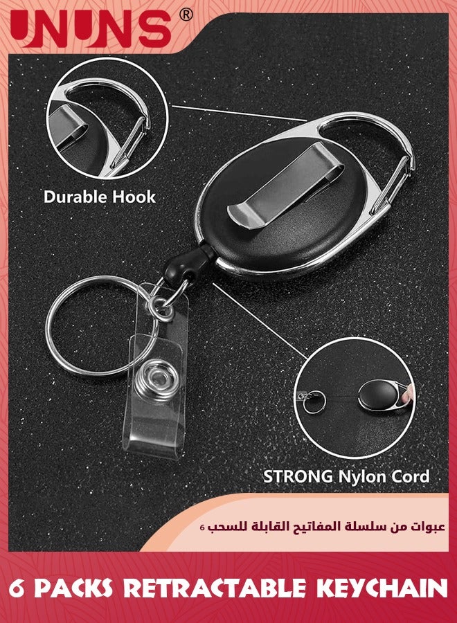 UNUNS 6 Packs Retractable Keychain,Badge Holder Carabiner Reel Clip,Heavy Duty Name Tag ID Card Holder,Keys Cards ID Badges,Keychain Ring Carabiner For Hung On Waist Chest Backpack Trouser Pocket  - Image 5