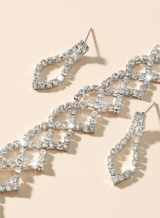 DUNISO 2Piece Necklace and Earrings Set Full Diamond Necklace Crystal Earrings Wedding Bridal Bridesmaid Costume Jewelry Set for Women and Girls Dress Accessories - Image 3