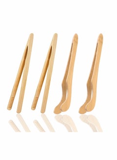 Y&D Bamboo Toaster Tongs, 18 cm/7 inch Wooden Cooking Tongs Kitchen Reusable Toast Tong Classic Wood Food Clip for Bread Grill Cheese Pickles Tea Fruit- Utensil 4 Pcs  - Image 1