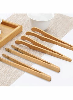 Y&D Bamboo Toaster Tongs, 18 cm/7 inch Wooden Cooking Tongs Kitchen Reusable Toast Tong Classic Wood Food Clip for Bread Grill Cheese Pickles Tea Fruit- Utensil 4 Pcs  - Image 5