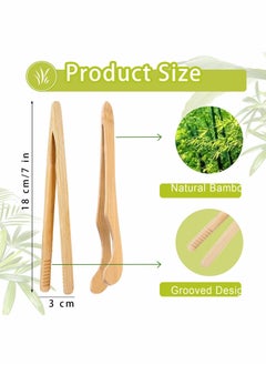 Y&D Bamboo Toaster Tongs, 18 cm/7 inch Wooden Cooking Tongs Kitchen Reusable Toast Tong Classic Wood Food Clip for Bread Grill Cheese Pickles Tea Fruit- Utensil 4 Pcs  - Image 2