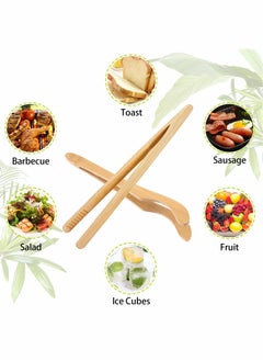 Y&D Bamboo Toaster Tongs, 18 cm/7 inch Wooden Cooking Tongs Kitchen Reusable Toast Tong Classic Wood Food Clip for Bread Grill Cheese Pickles Tea Fruit- Utensil 4 Pcs  - Image 4