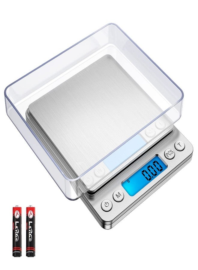 Ankilo Digital Kitchen Scale 500g/0.1g, High Accuracy Mini Pocket Scale for Cooking, Baking, Jewelry, Coffee, Powder, Food Scale with Backlit LCD Display, Tare, PCS, 6 Units, 2 Trays, Stainless Steel - Image 1