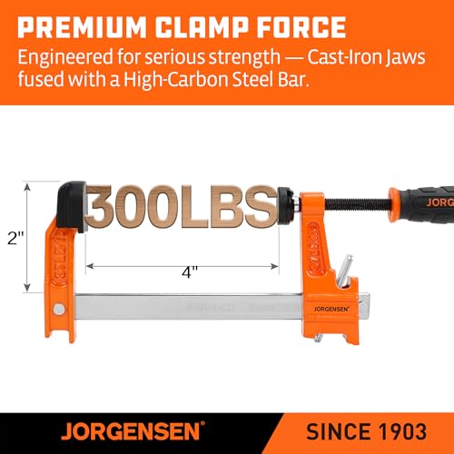 Jorgensen 2-Pack Steel Bar Clamp Set, 4-inch Light Duty, 300 Lbs Load Limit, for Woodworking - Image 3