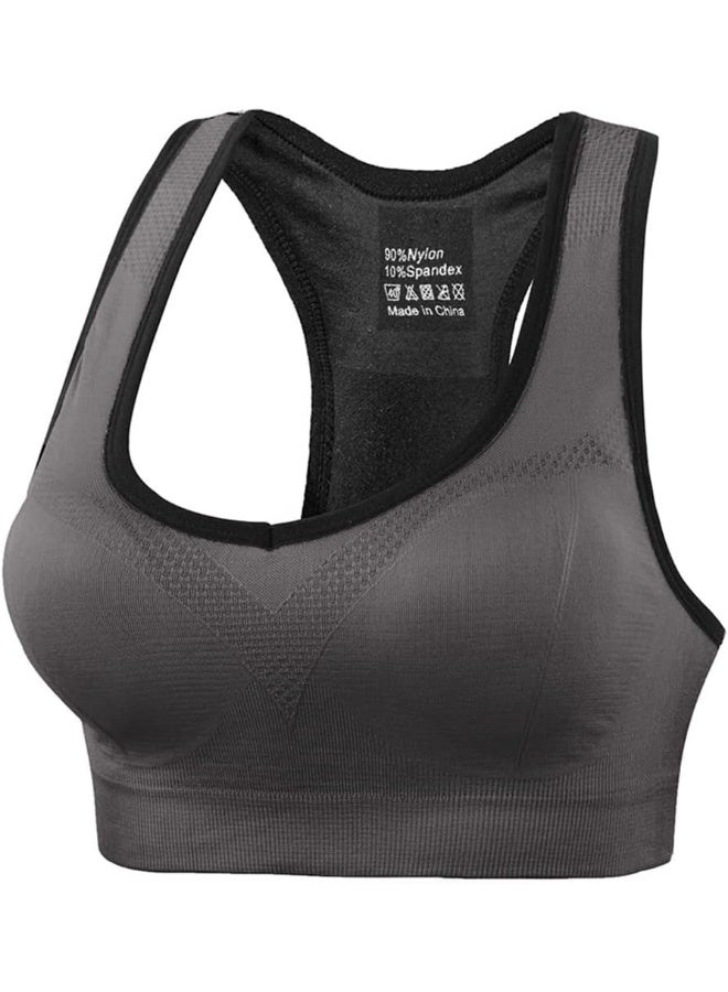 Rubik Sports Bra for Women, Rubik Racerback Shockproof Quick Dry Padded Seamless High Impact Sports Bra for Yoga Gym Training Running Workout Fitness (Grey, 3X-Large) - Image 1