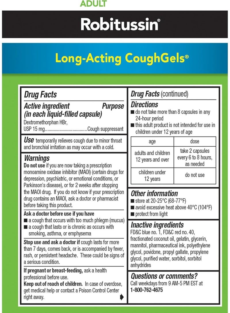 Robitussin Long-Acting CoughGels, Cough Medicine, 20 Liqui-Gels - Image 2