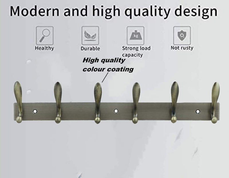 Excellent t Stainless Steel 12Pin Bathroom Cloth Hanger Door Wall Robe Hooks Rail for Hanging Keys Clothes Towel 40 Cms 6 Pin Antique Pack of 1 - Image 4