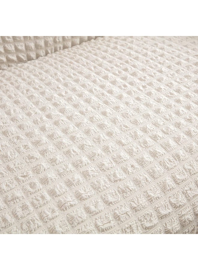 Universal Sofa Slipcover with Skirt, Washable High Elastic Seersucker Fabric, White, 2-Seater - Image 5