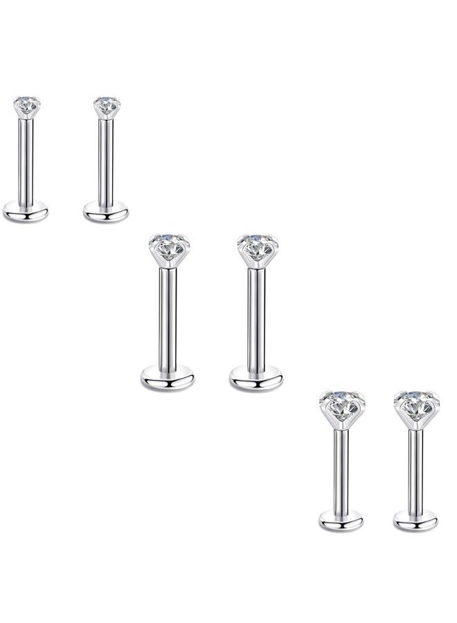 CANDYFANCY 16g 2/3/4mm Cubic Zirconia Triple Forward Helix Ear Cartilage Tragus Studs Earrings Lip Piercing 16 gauge, Cubic Zirconia, cubic zirconia - Image 1