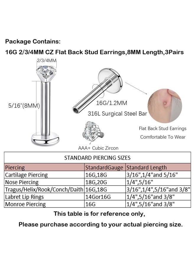 CANDYFANCY 16g 2/3/4mm Cubic Zirconia Triple Forward Helix Ear Cartilage Tragus Studs Earrings Lip Piercing 16 gauge, Cubic Zirconia, cubic zirconia - Image 5