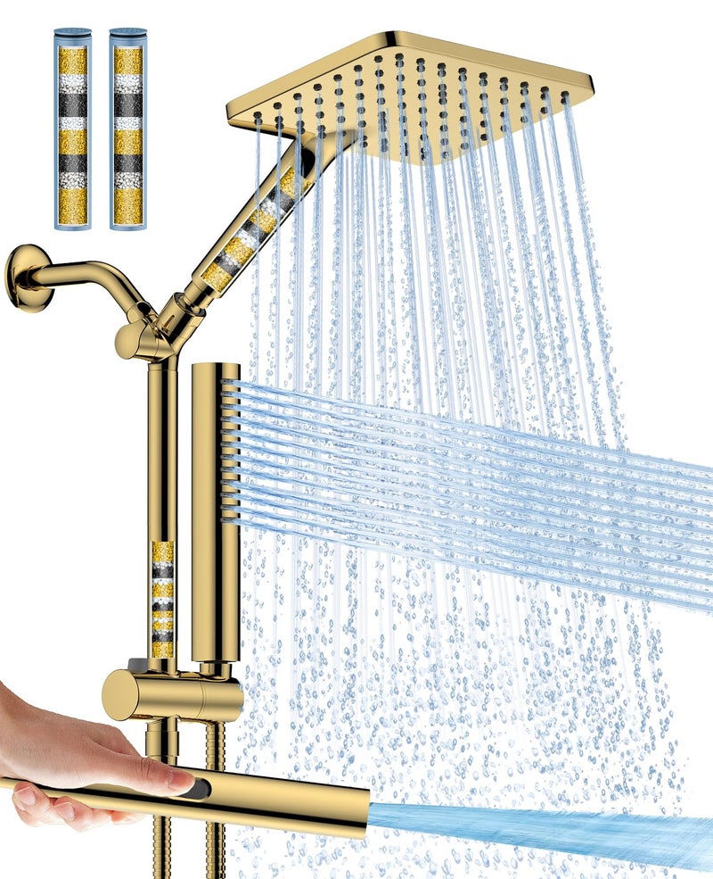 Hombeter Filtered Shower Head with Handheld Spray Combo High Pressure Rain Shower Head Dual Shower Head with Filters - Removes Chlorine Height Adjustable & Built-in Power Wash (Gold) - Image 1