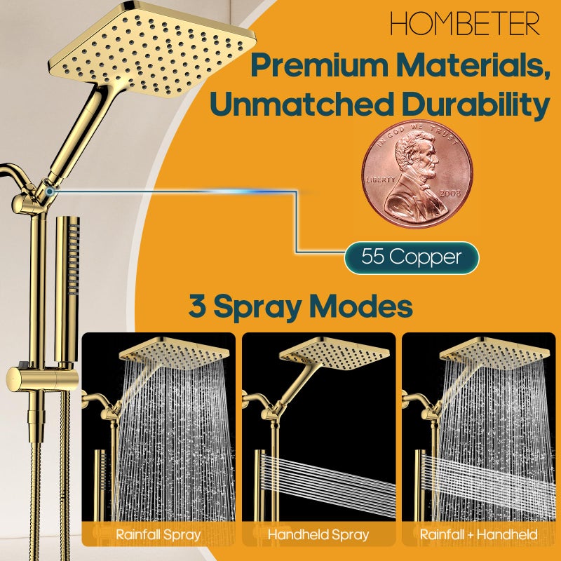 Hombeter Filtered Shower Head with Handheld Spray Combo High Pressure Rain Shower Head Dual Shower Head with Filters - Removes Chlorine Height Adjustable & Built-in Power Wash (Gold) - Image 4