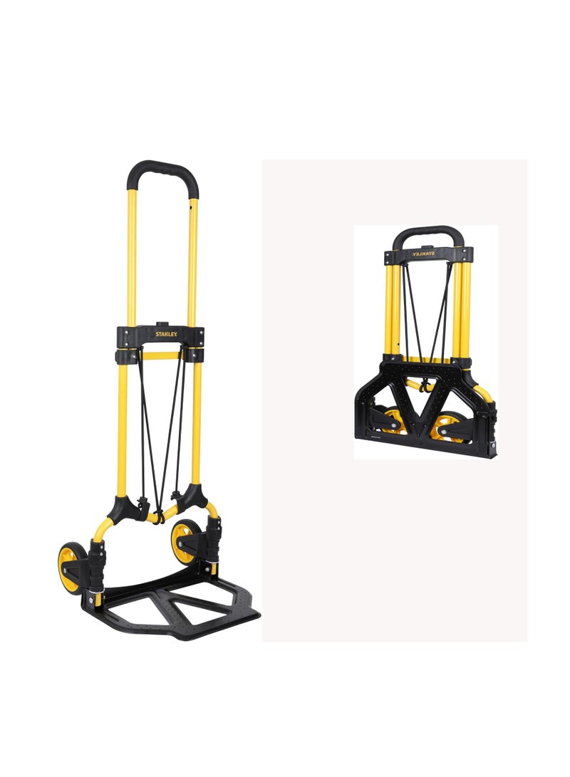 Stanley Heavy-Duty Folding Hand Cart – 85 kg Capacity Trolley – Aluminium Alloy Frame with Telescopic Rubber Handle – Portable Utility Cart for Office, Warehouse, Home, Shopping – Yellow  - Image 1