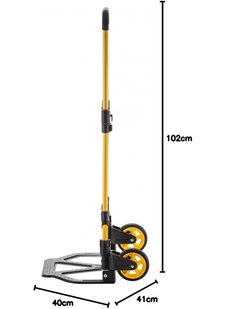 Stanley Heavy-Duty Folding Hand Cart – 85 kg Capacity Trolley – Aluminium Alloy Frame with Telescopic Rubber Handle – Portable Utility Cart for Office, Warehouse, Home, Shopping – Yellow  - Image 3