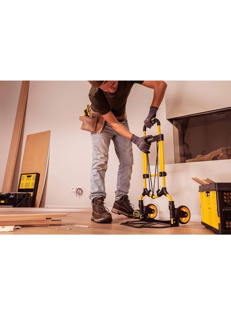 Stanley Heavy-Duty Folding Hand Cart – 85 kg Capacity Trolley – Aluminium Alloy Frame with Telescopic Rubber Handle – Portable Utility Cart for Office, Warehouse, Home, Shopping – Yellow  - Image 4