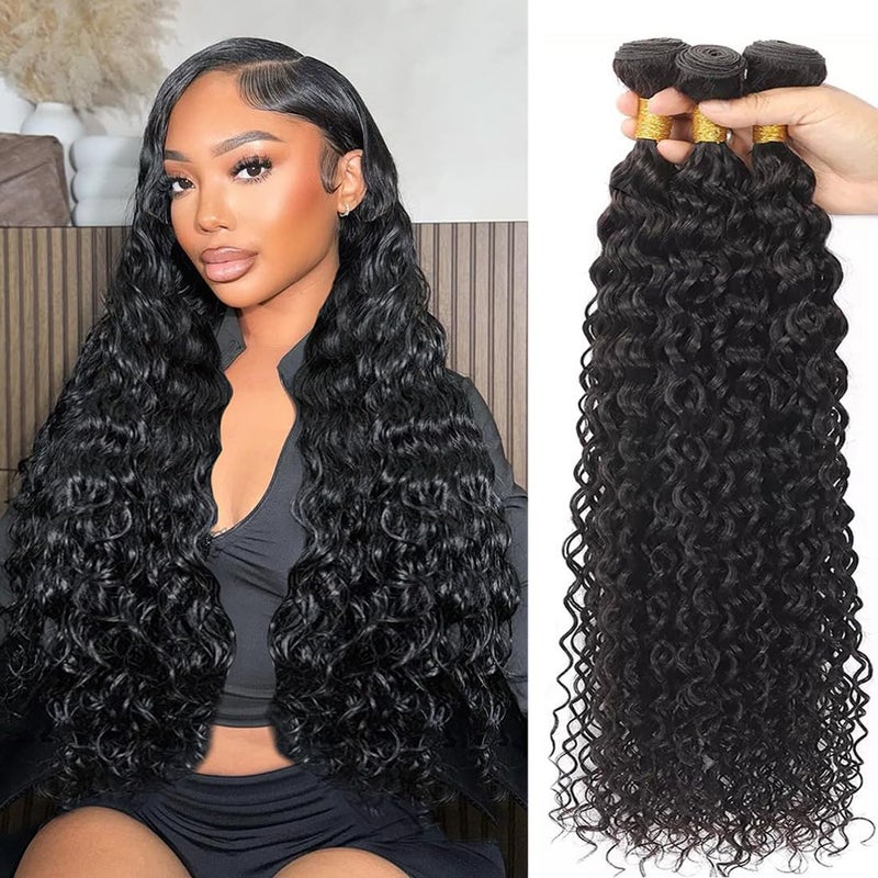 Brazilian Virgin Human Hair Bundles Water Wave26 28 30 Inch100 Unprocessed Human Hair 3 Bundles Wet and Wavy Hair Bundles Hair Extensions for Black Women Natural Color