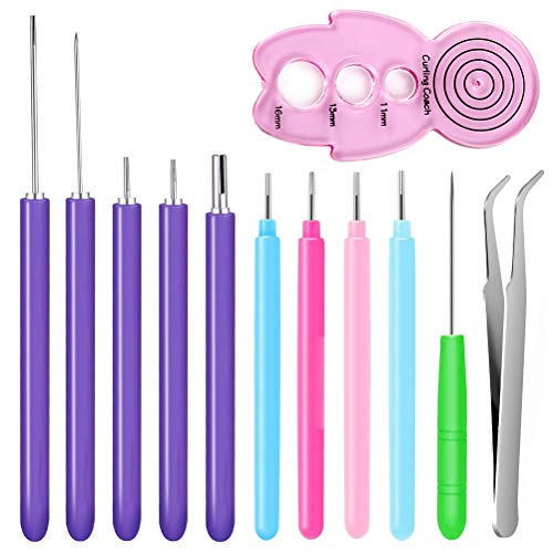 Pimoys 12 Pack Paper Quilling Tools Slotted Kit, Different Sizes Rolling Curling Quilling Needle Pen Paper Cardmaking Project Tools Set for Paper Flowers - Image 1