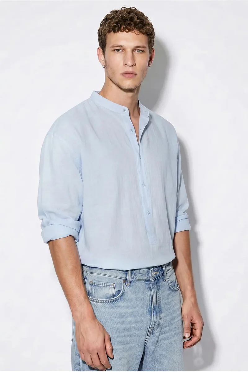 بيانكو لوتشي LUCCI Oversized Mandarin Collar Shirt