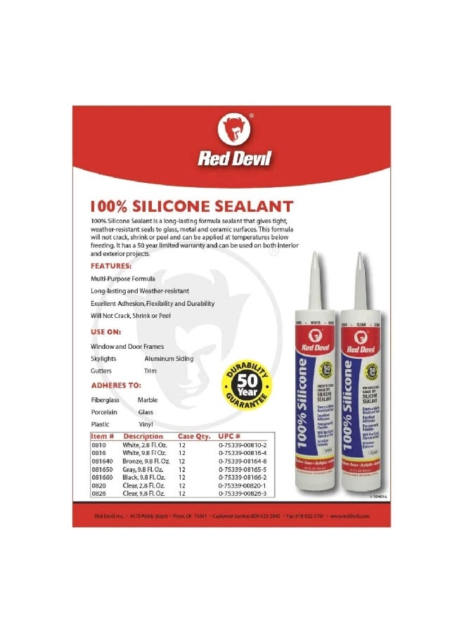 Red Devil Architectural Grade RTV Silicone Sealant Clear 290 ml 0826 - Image 4