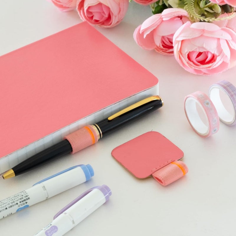 NEORAH —Pen Loop for Diaries,Planners,journals,notebooks| Pack of 2|Self Adhesive Pen Loop|Peel & Stick|Elastic Loop for Pen Even for Big Barrels |Durable Vegan Leatherette - Size(5.5 x4 cm) – Pink - Image 5