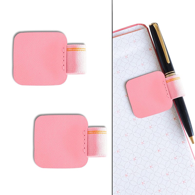 NEORAH —Pen Loop for Diaries,Planners,journals,notebooks| Pack of 2|Self Adhesive Pen Loop|Peel & Stick|Elastic Loop for Pen Even for Big Barrels |Durable Vegan Leatherette - Size(5.5 x4 cm) – Pink - Image 1