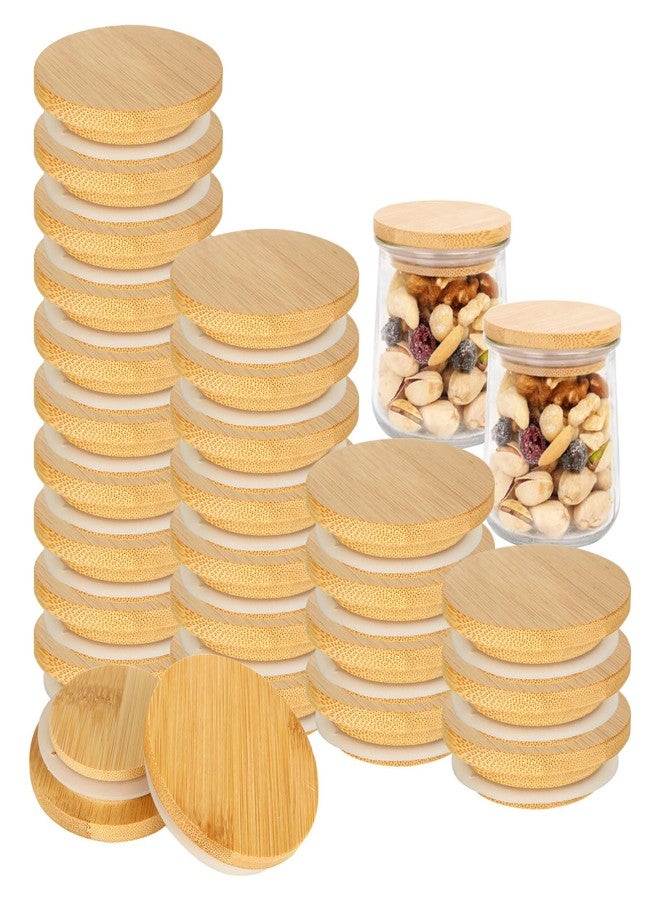 MIVIDE 24 Pack Yogurt Jar Lids Set, Natural Bamboo Oui Yogurt Jar Lids with Silicone Sealing Ring, Reusable Wooden Jar Lids for Mugs and Jars - Image 1