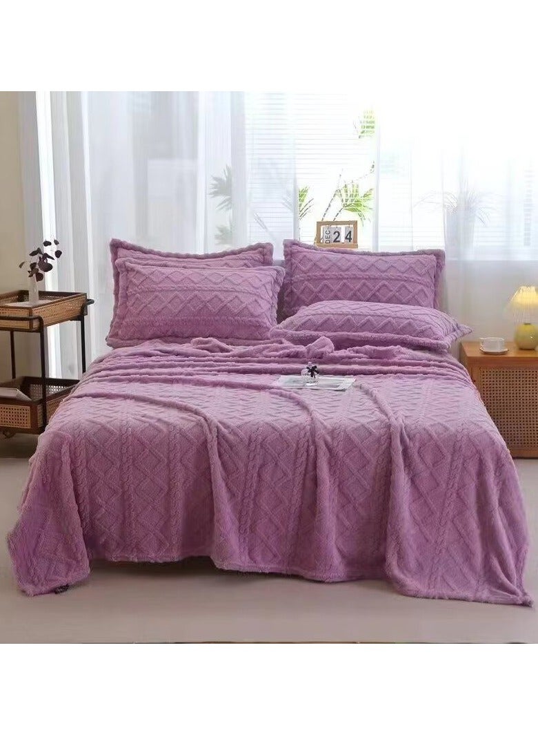 Comfy COMFY SOFT & FLUFFY 3PC BLANKET SET KINGSIZE- 1 BLANKET & 2 PC PILLOW COVER SET PURPLE 