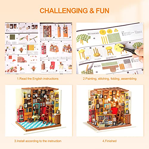 RoWood DIY Miniature Dollhouse Kit, 1:24 Scale Tiny House Building Kits - Sam's Study - Image 5