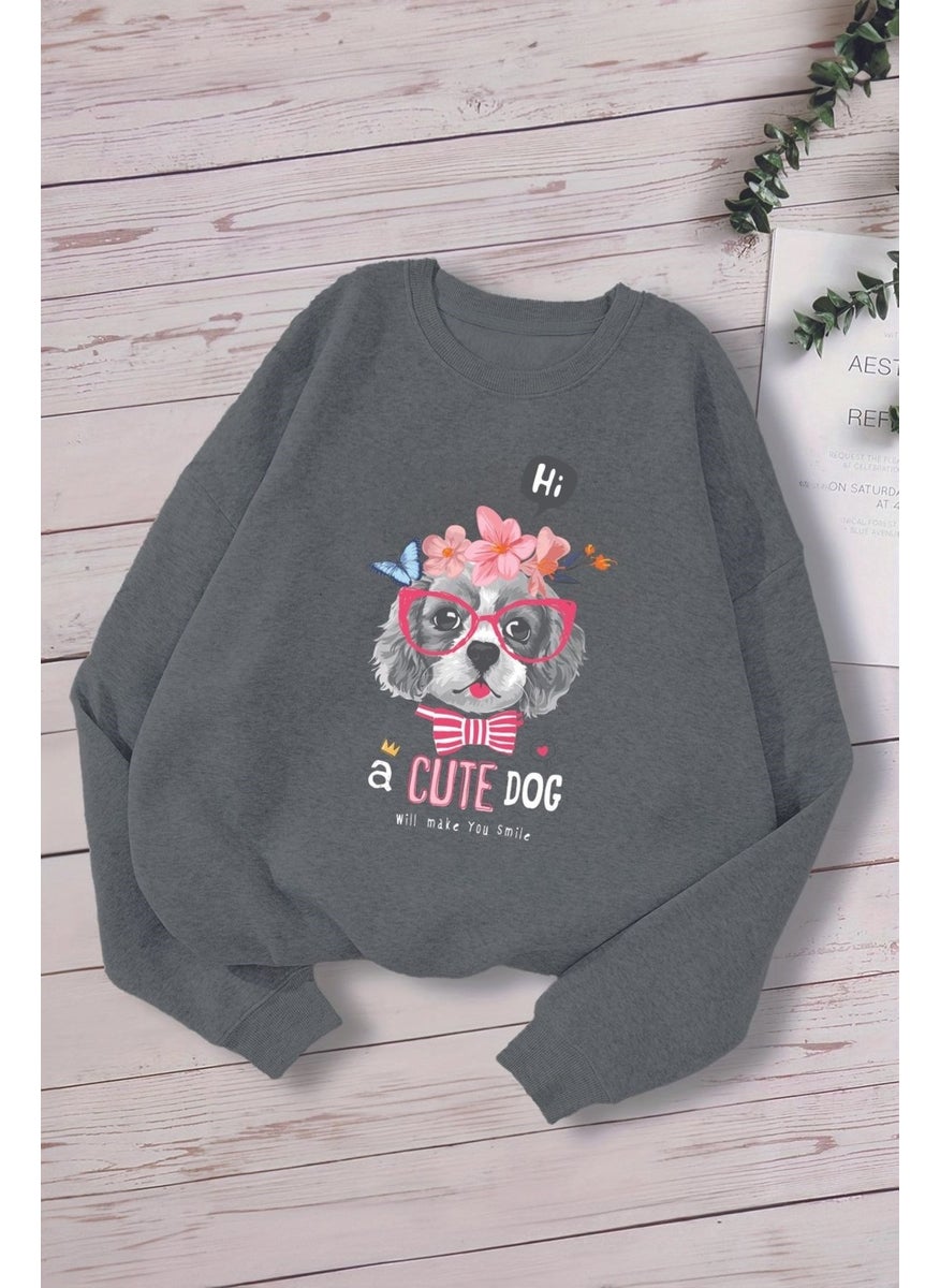 Myada - New Season Cute Dog Printed Oversize Hooded Kids Sweatshirt with Glasses 14647 - Image 1