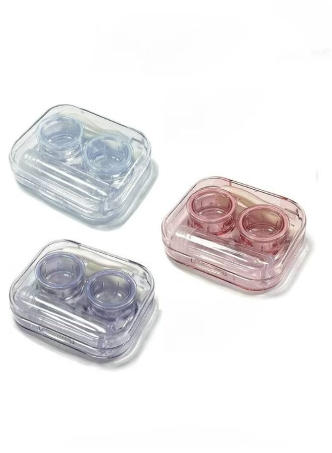 3 Piece Clear Contact Lens Case Flip Lid, Leakproof Contact Lens Case Holder, Cute Contact Lens Kit with Tweezer Removal Tool Solution Bottle, Suitable for Travel and Home Use, 3 Colors - Image 1