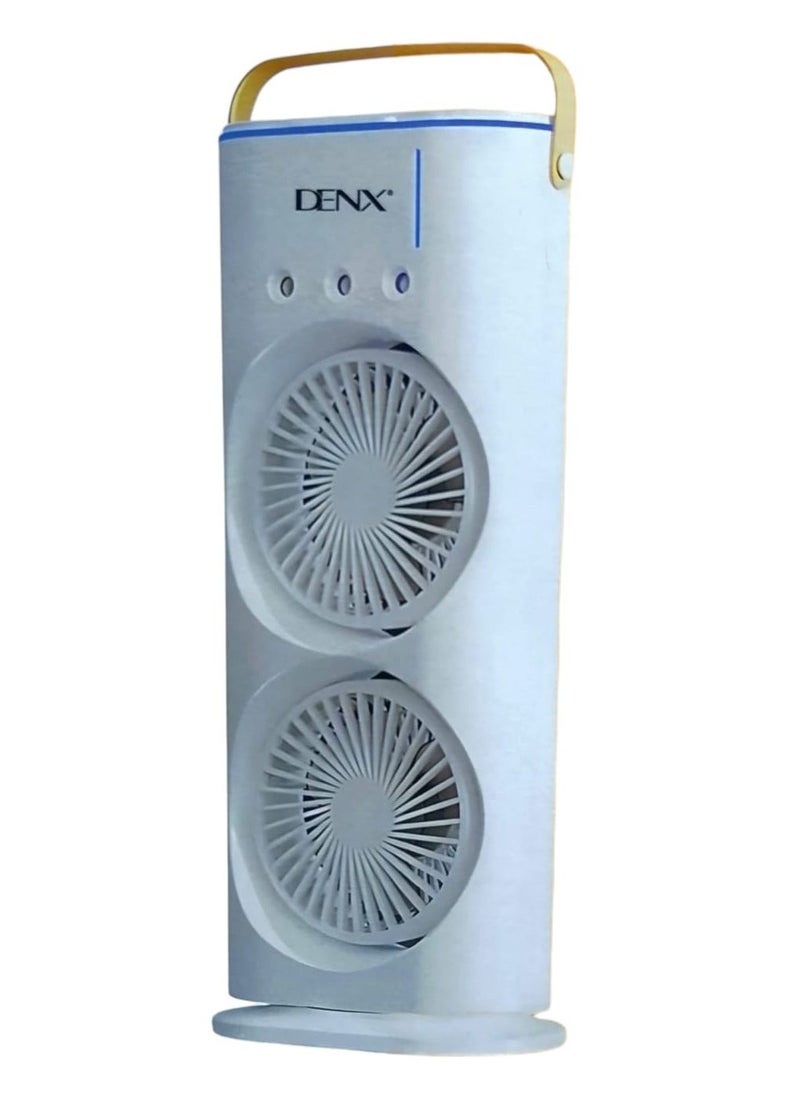 Denx Rechargeable Mist Fan And Humidifier, Dual Fan Air Cooler With High Cooling Technology 280Ml With Led Lights And Remote Control, White - Image 1