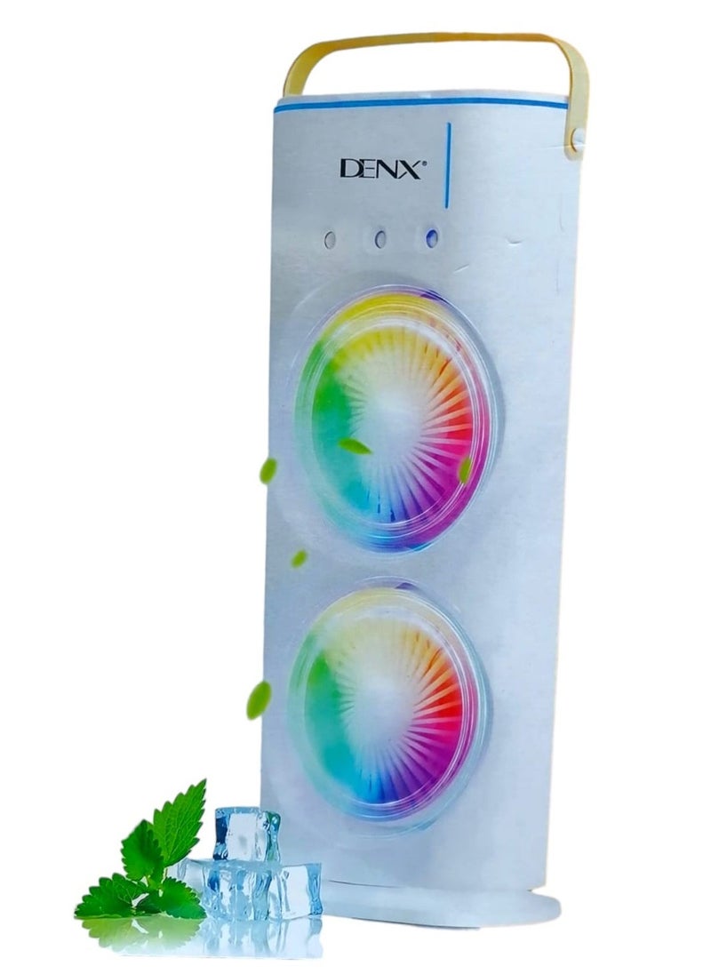 Denx Rechargeable Mist Fan And Humidifier, Dual Fan Air Cooler With High Cooling Technology 280Ml With Led Lights And Remote Control, White - Image 2