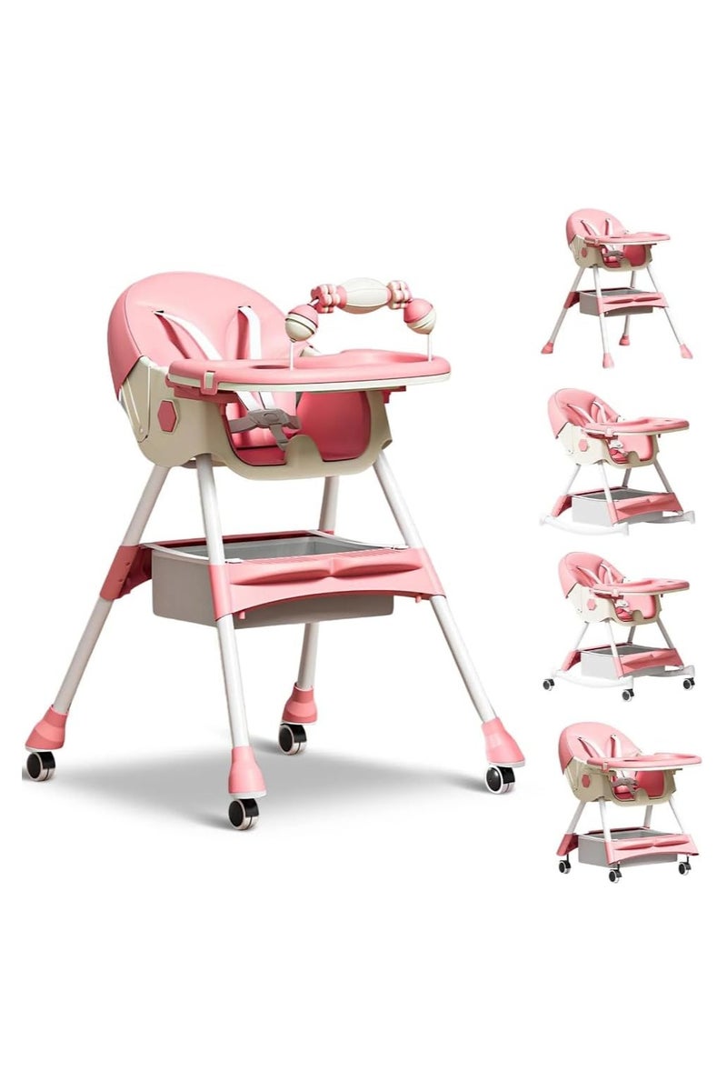Foldable High Chair for Infants with 6 Feeding Positions for Newborns, Removable and Adjustable Double Feeding Tray, and Reclining Design with... - Image 1