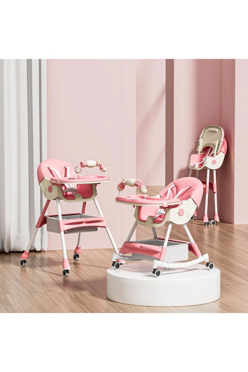 Foldable High Chair for Infants with 6 Feeding Positions for Newborns, Removable and Adjustable Double Feeding Tray, and Reclining Design with... - Image 2