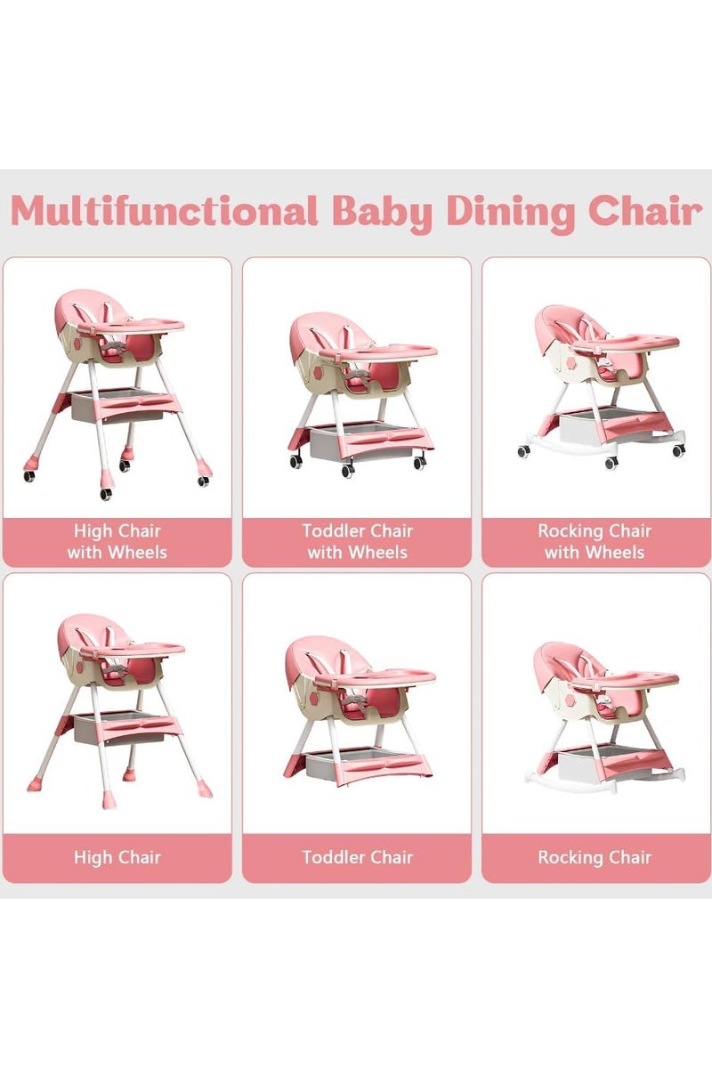 Foldable High Chair for Infants with 6 Feeding Positions for Newborns, Removable and Adjustable Double Feeding Tray, and Reclining Design with... - Image 3