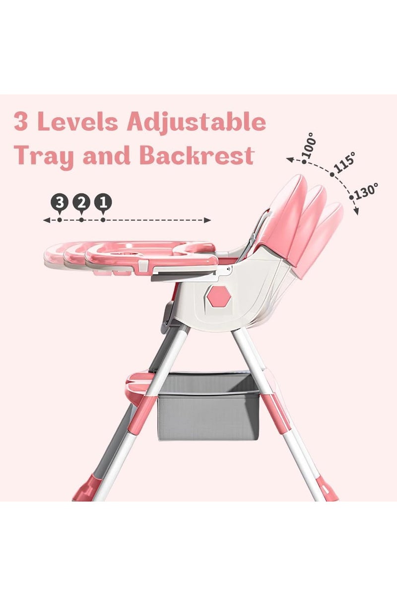 Foldable High Chair for Infants with 6 Feeding Positions for Newborns, Removable and Adjustable Double Feeding Tray, and Reclining Design with... - Image 5