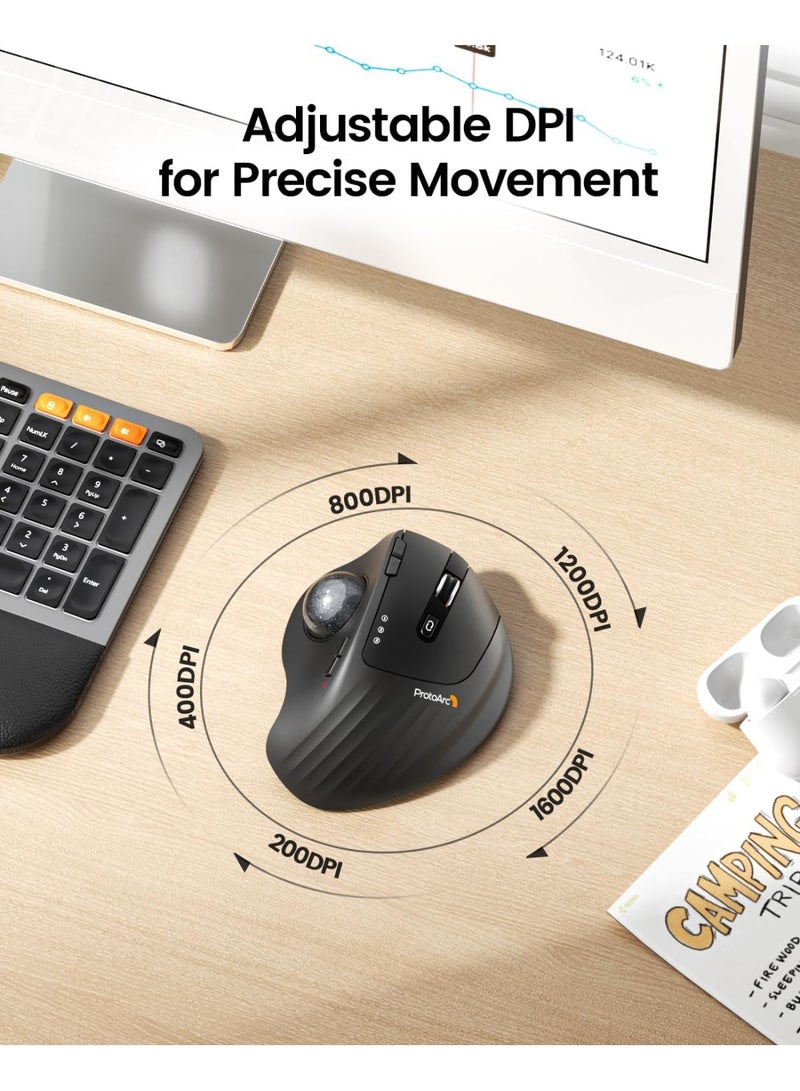 ProtoArc ماوس تتبع كروي لاسلكي، EM01 NL إرجونوميكي بلو توث رولربول ثامب قابل لإعادة الشحن للحاسوب المحمول، قابل لتعديل الزاوية و3 اتصالات للأجهزة للكمبيوتر، ماك، ويندوز-كرة رمادية - Image 5