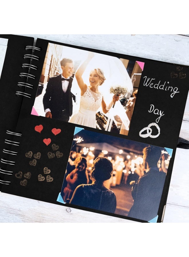 YelaJoy Scrapbook Album 60 Pages (8 X 8 Inch) Black Thick 250gsm Kraft Paper, Corner Protectors - Scrap Book, Ribbon Closure - Ideal for Your Scrapbooking Albums, Art & Craft Project - Image 4