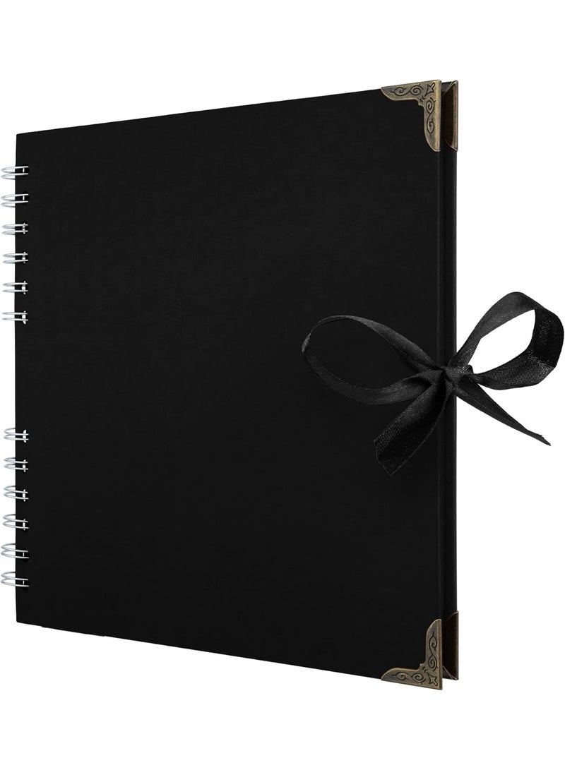YelaJoy Scrapbook Album 60 Pages (8 X 8 Inch) Black Thick 250gsm Kraft Paper, Corner Protectors - Scrap Book, Ribbon Closure - Ideal for Your Scrapbooking Albums, Art & Craft Project - Image 1