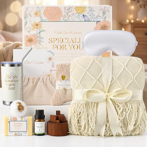 YEERSWAG Birthday Gifts for Women Get Well Gift Baskets for Women Care Package Self Care Gift Box Thinking of You Inspirational Valentines Day Gift Set for Her Wife Firends Beige - Image 1
