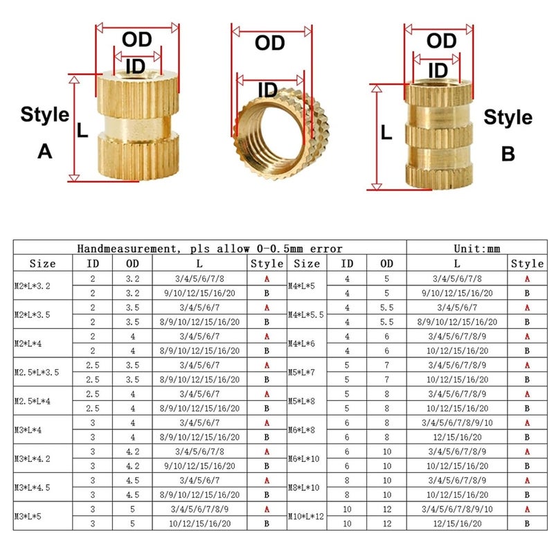 Brass Heat Threaded Insert Nut Hot Melt Knurled Injection Embedment Nut of Plastic 3D Pringting for 3D Printing Parts(Length 7mm,M2(OD3.2mm) 50Pcs) - Image 2