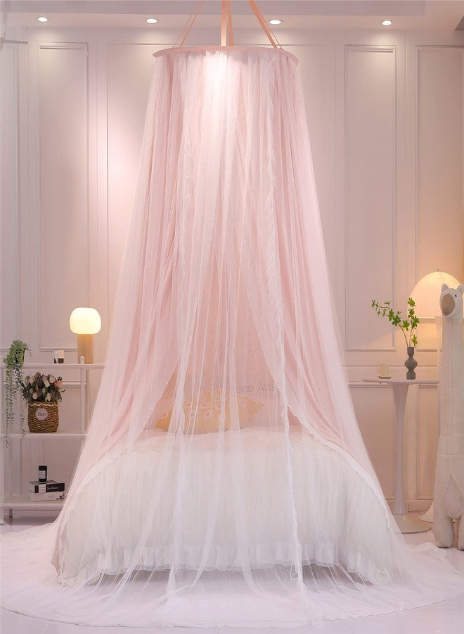VETHIN Double Layer Princess Round Dome Canopy Bed Curtain for Girls Adults,Children Dreamy Mosquito Net,Cute Bedroom Decoration Castle Play Tent Reading Nook Canopies(Dome-Pink/White) - Image 3