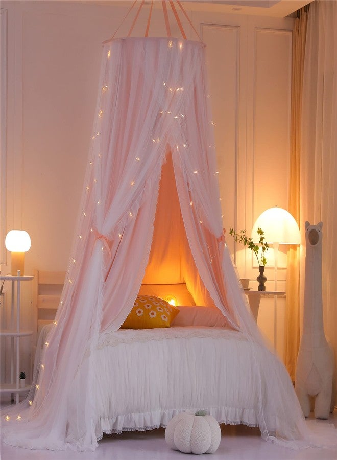 VETHIN Double Layer Princess Round Dome Canopy Bed Curtain for Girls Adults,Children Dreamy Mosquito Net,Cute Bedroom Decoration Castle Play Tent Reading Nook Canopies(Dome-Pink/White) - Image 4
